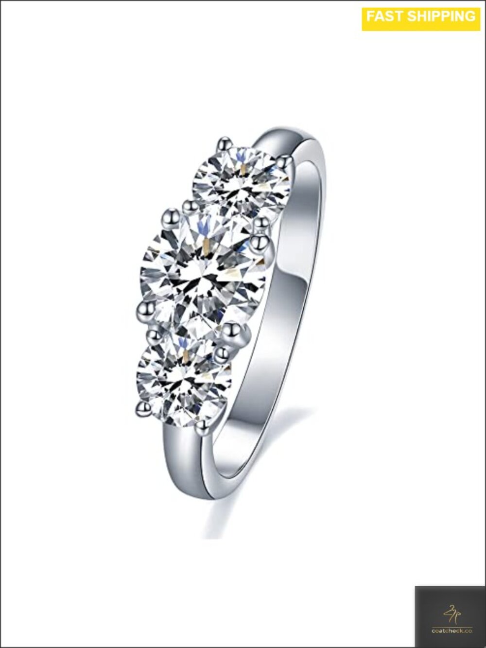 2 CT Three Stone Moissanite Engagement Ring 18K White Gold Plated